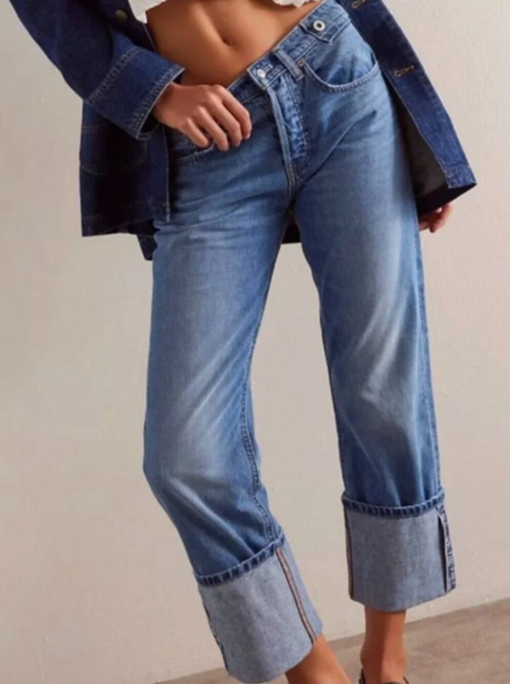 NWT Free People Slade Slim Selvedge Jeans Womens 25 True Blue Medium Wash Denim